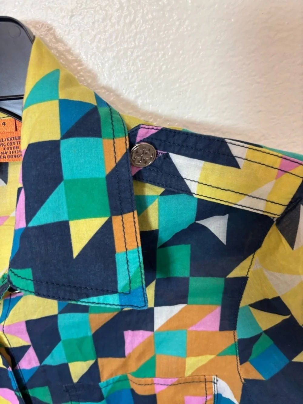 Tory Burch bold vintage Cotton Geometric Print button down dress Shirt